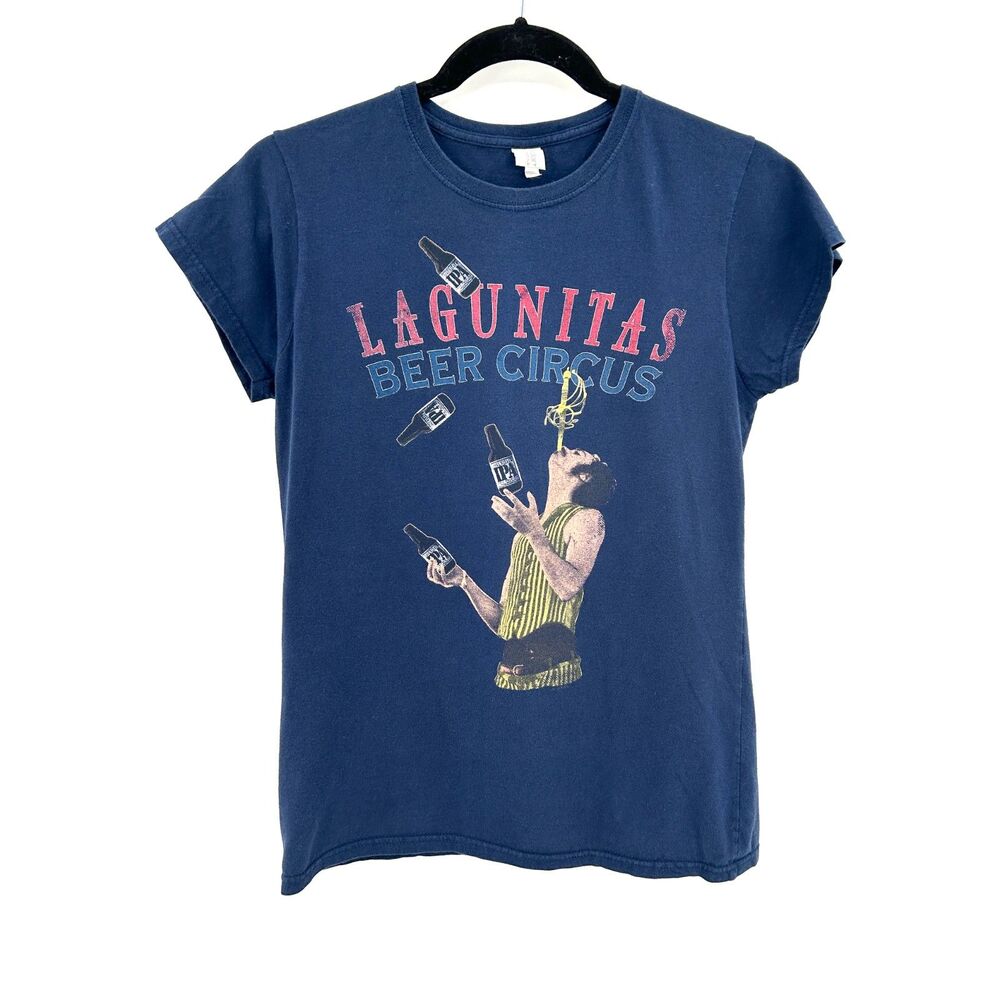 LAGUNITAS Brewing Beer Circus Juggler Graphic Tee Navy Blue Shirt Womens Medium
